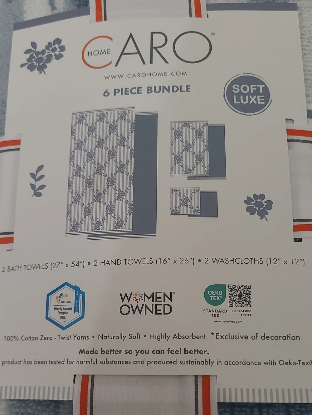 Caro Home Soft Luxe Blue Towel Set - 6 Piece Bundle